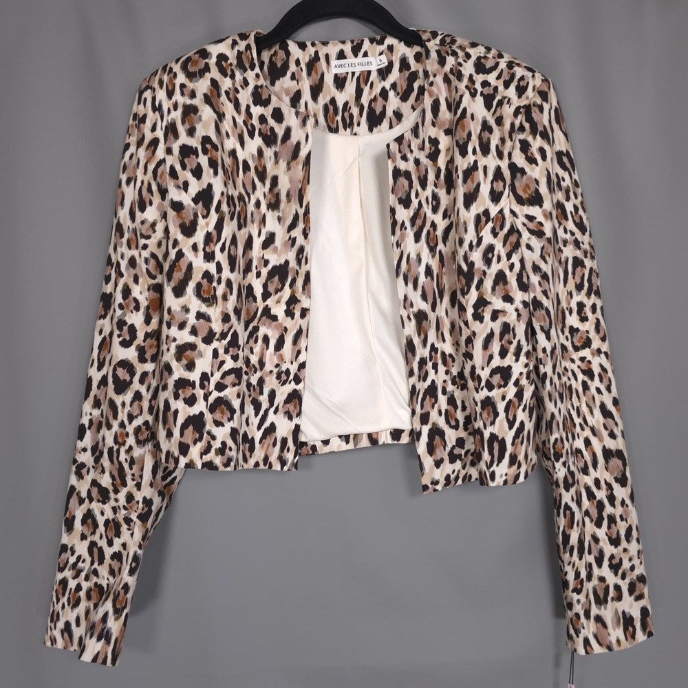 ANTHROPOLOGIE AVEC‎ LES FILLES NEW Leopard Print Cropped Jacket Dress Set Size 6 - Picture 3 of 12